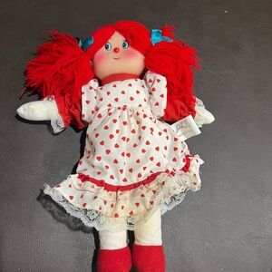 ACE Novelty Rag Doll 14in Red Hair Heart Dress Light Complexion Blue Eyes